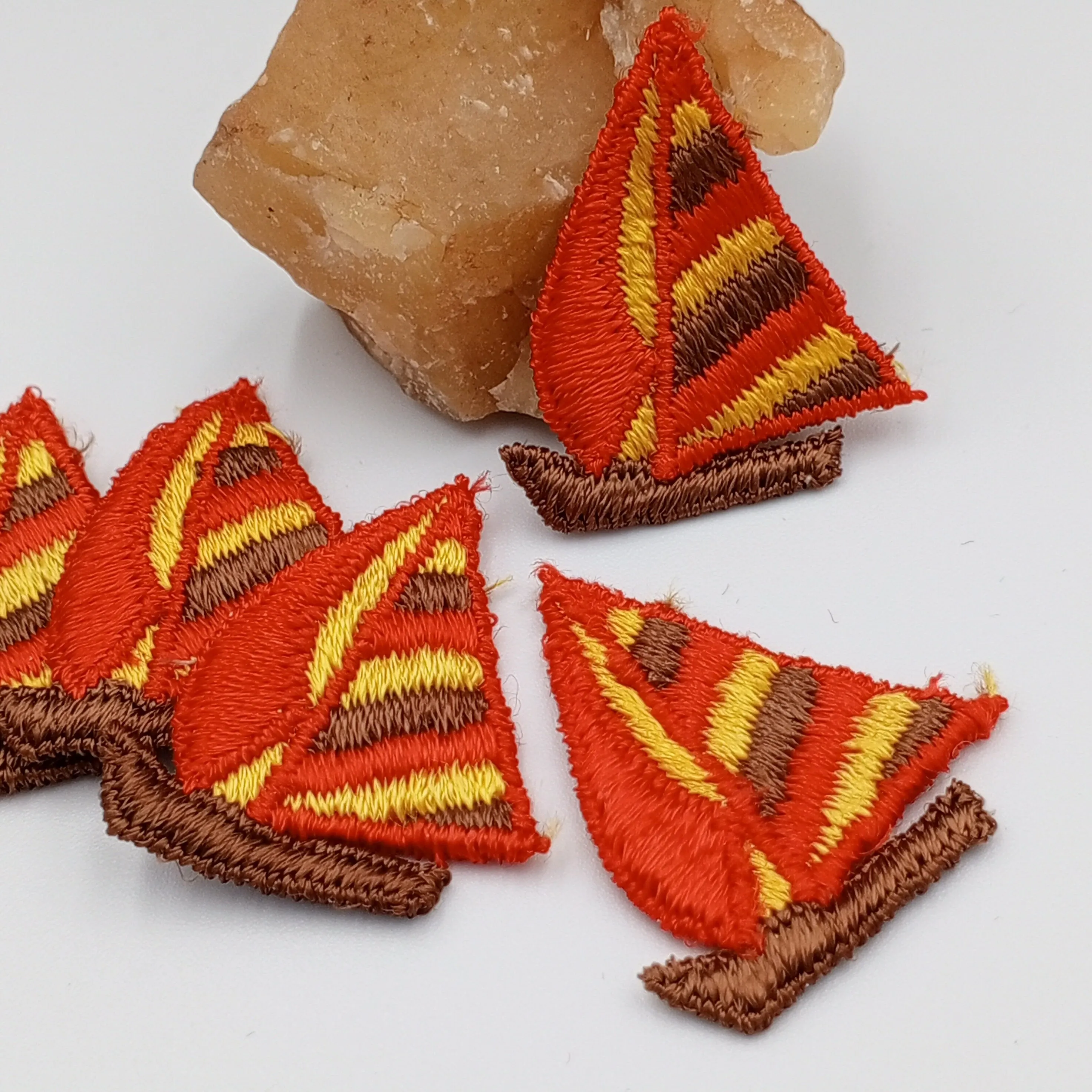 VINTAGE Sailboat Patch Nautical Ship Embroidery Applique Patches Yellow Brown Orange Insignia Emblem Decal Embroidered Sailor Patch #900