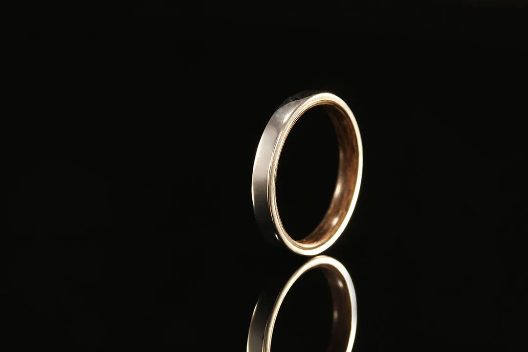 WALNUT WOOD 14K WHITE GOLD WOOD INTERIOR RING