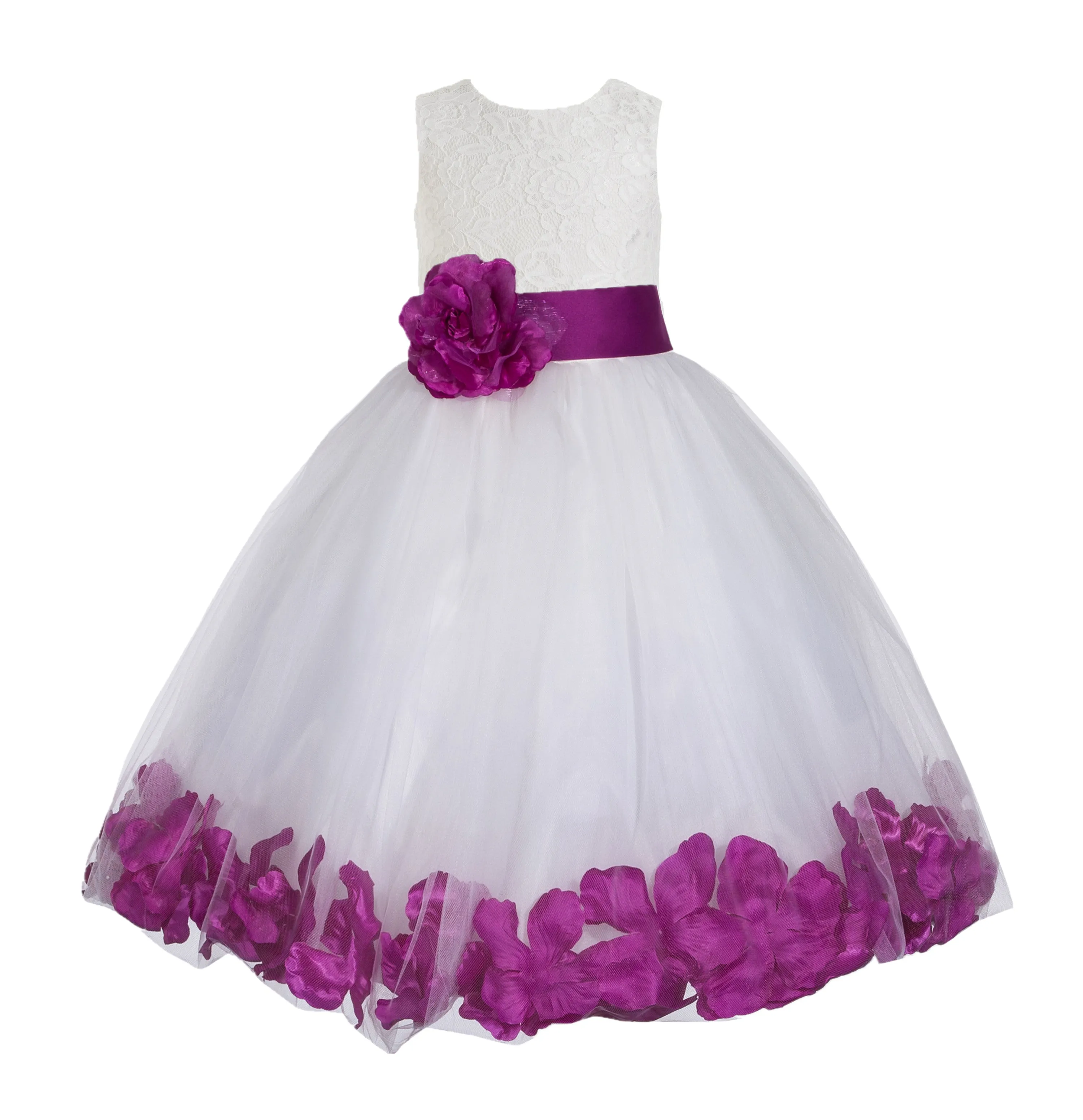 White Floral Lace Heart Cutout Rose Petals Flower Girl Dress Junior Bridesmaid Special Event 185T(5)