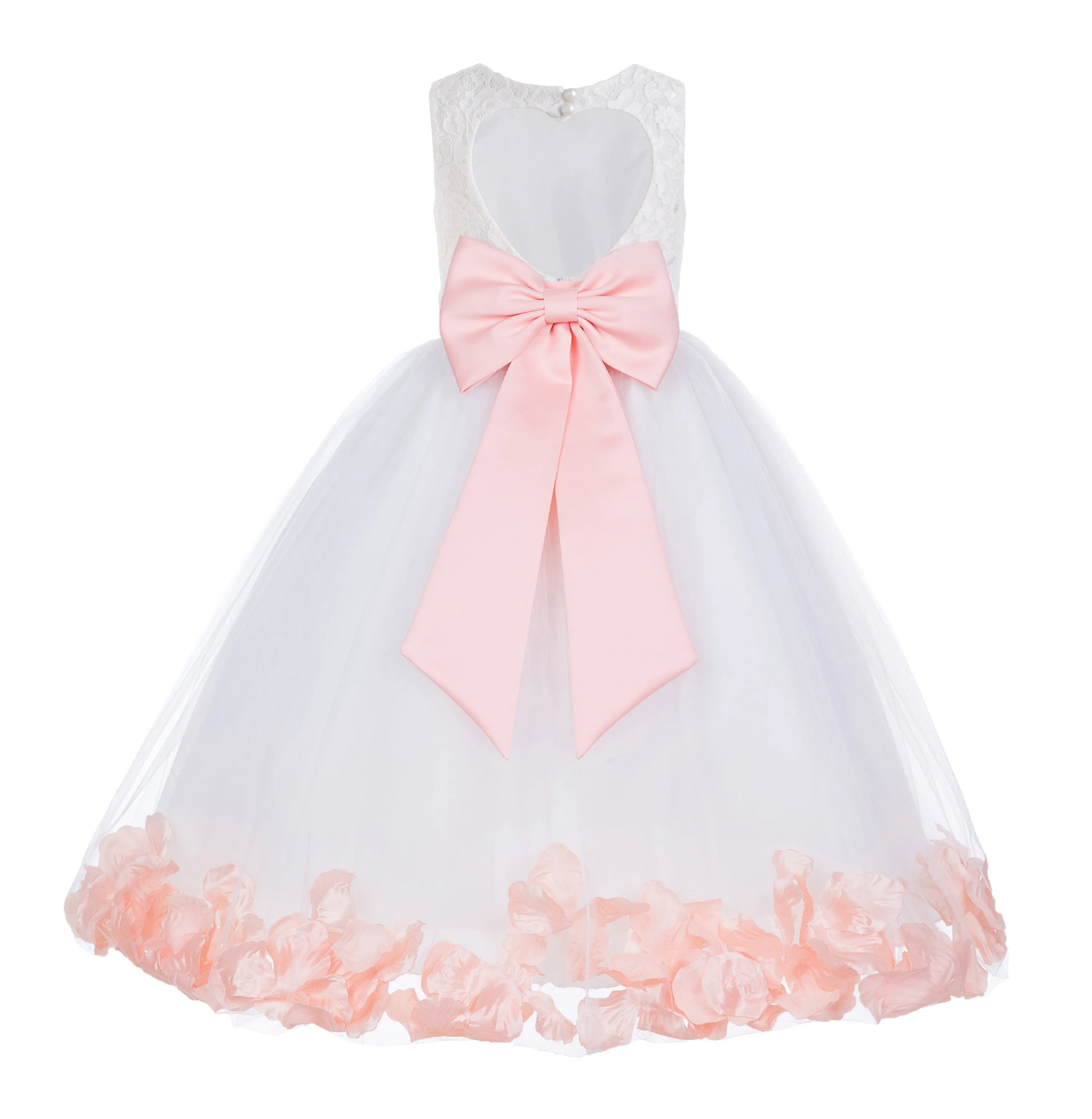 White Floral Lace Heart Cutout Rose Petals Flower Girl Dress Junior Bridesmaid Special Event 185T(5)