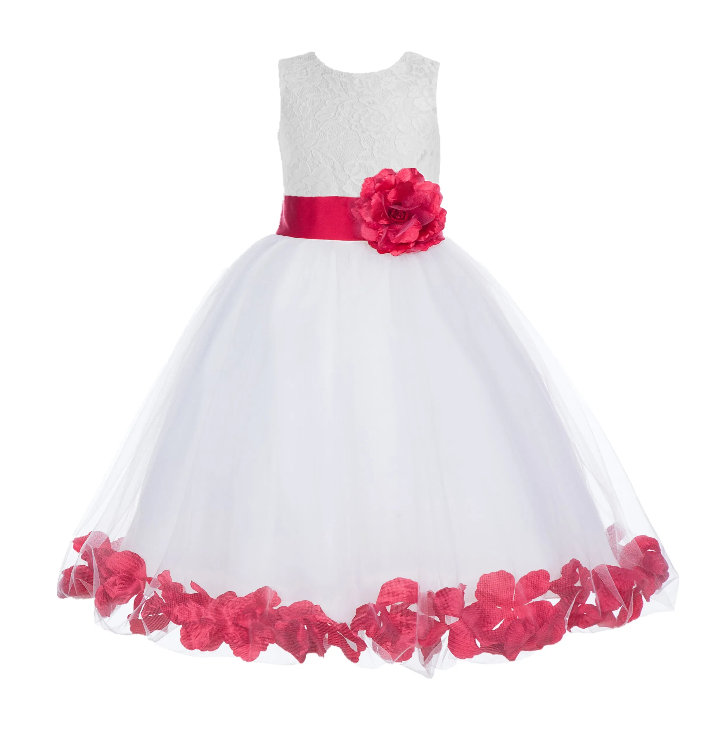 White Floral Lace Heart Cutout Rose Petals Flower Girl Dress Junior Bridesmaid Special Event 185T(5)