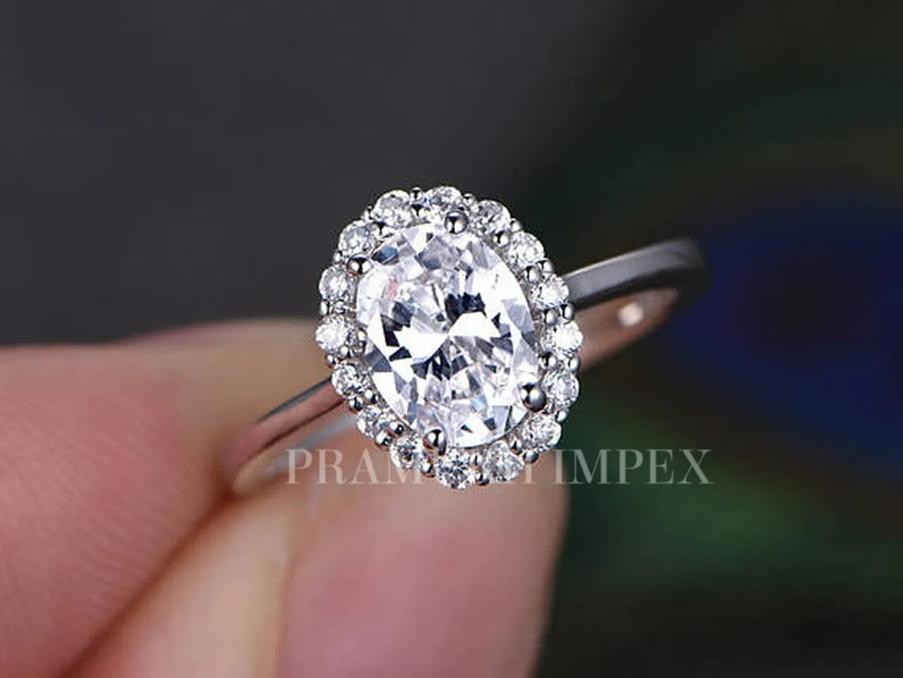 White Gold vintage unique Flower Oval Cut Moissanite Halo engagement ring for women art deco diamond Cluster wedding Anniversary gift 1.98CT