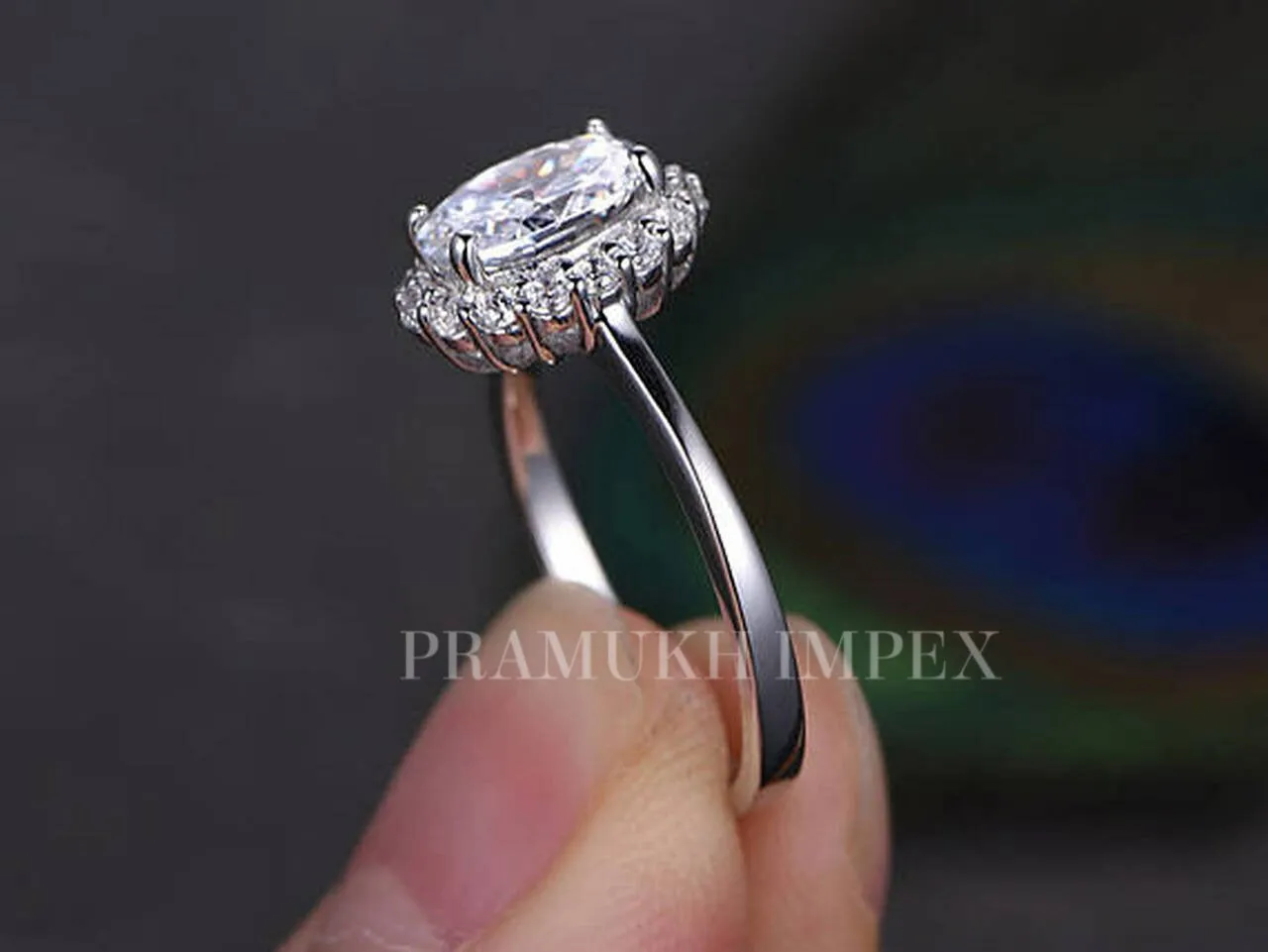 White Gold vintage unique Flower Oval Cut Moissanite Halo engagement ring for women art deco diamond Cluster wedding Anniversary gift 1.98CT