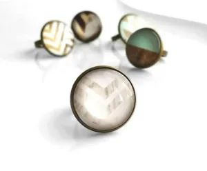 Wood Arrow Ring, white washed wood, chevron ring, antique bronze, adjustable band, white wood pattern, antique brass, large round glass ring