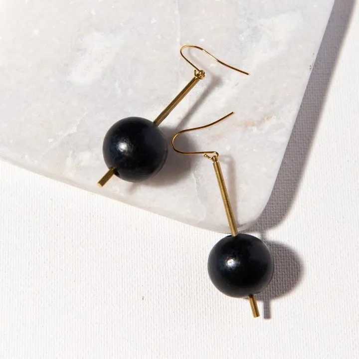 Wood Ball on Stick Earring