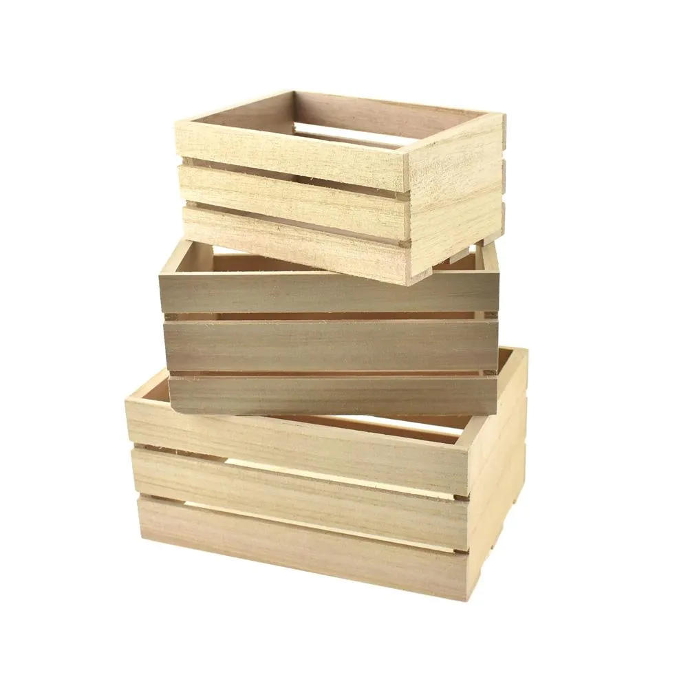 Wood Caddy Crate Set, Natural, Assorted Sizes, 3-Piece