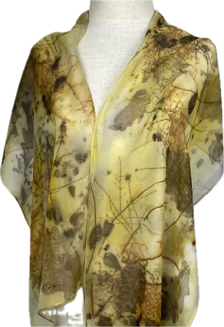 Yellow Oak Eco Printed Silk Chiffon Scarf