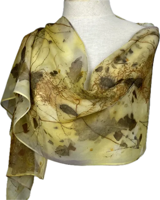Yellow Oak Eco Printed Silk Chiffon Scarf