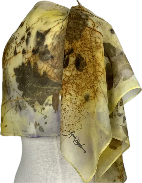 Yellow Oak Eco Printed Silk Chiffon Scarf