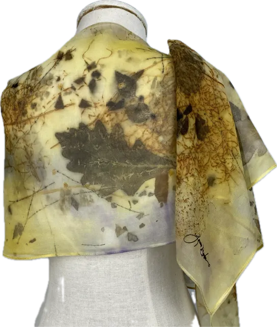Yellow Oak Eco Printed Silk Chiffon Scarf