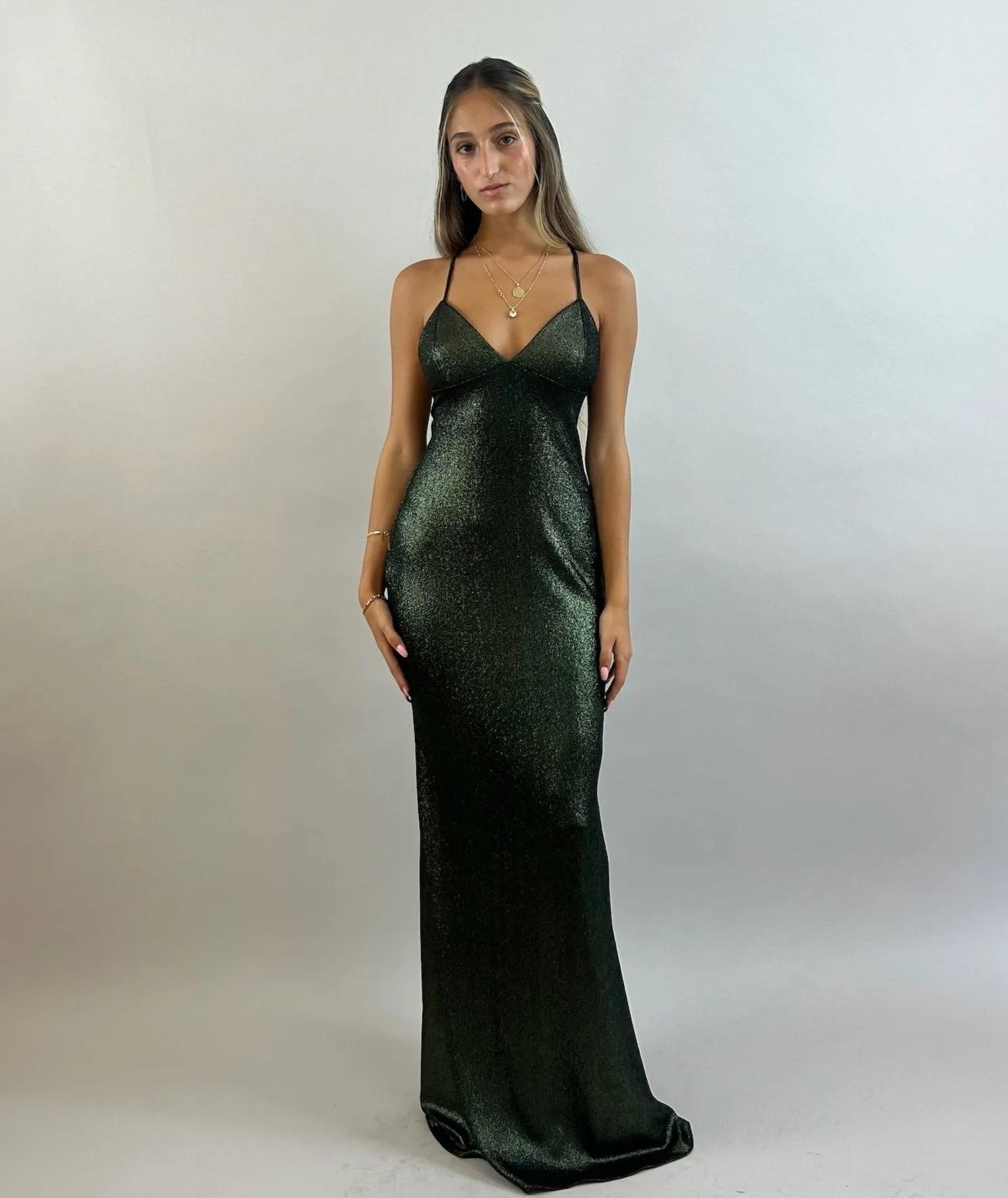 Yuli - Dark Green V-Neck Satin Evening Dress