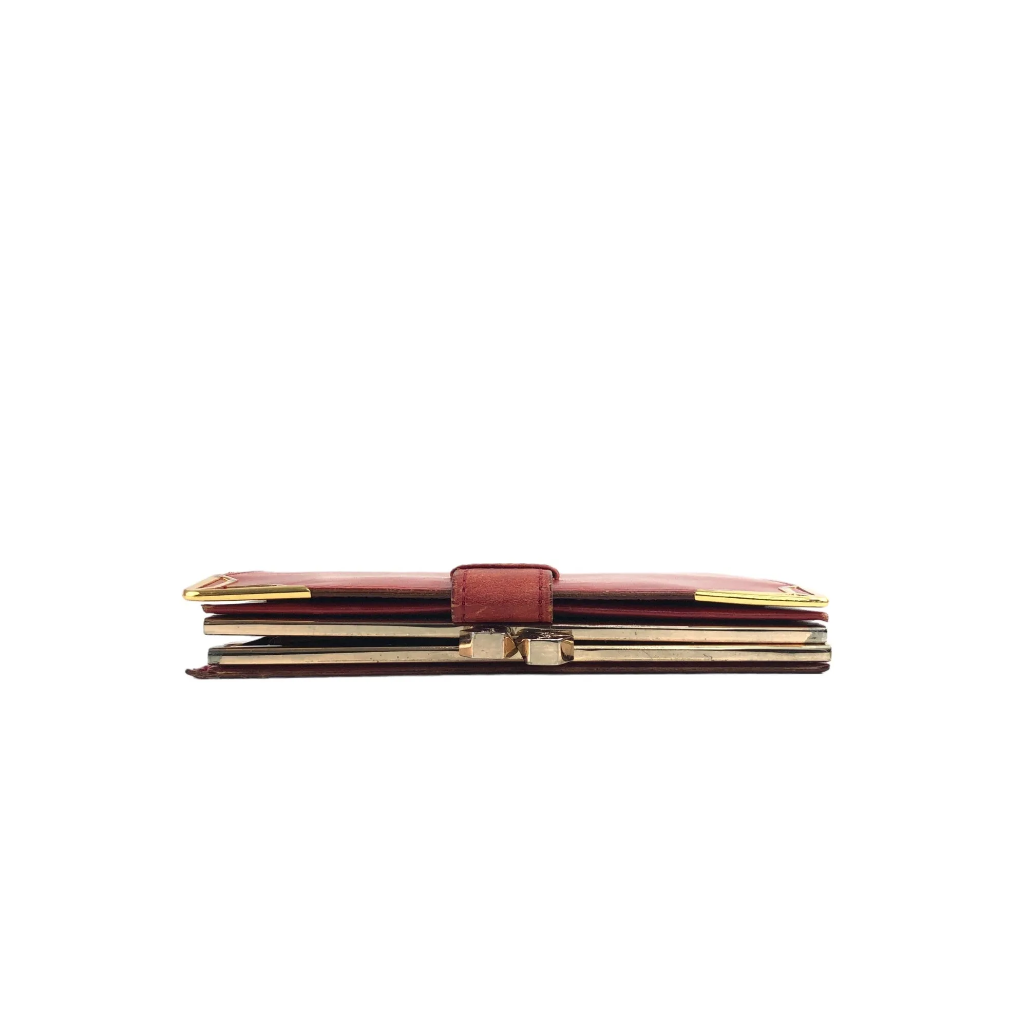Yves Saint Laurent YSL Logo Leather Metal Clasp Folded Wallet Red Vintage 84va6b