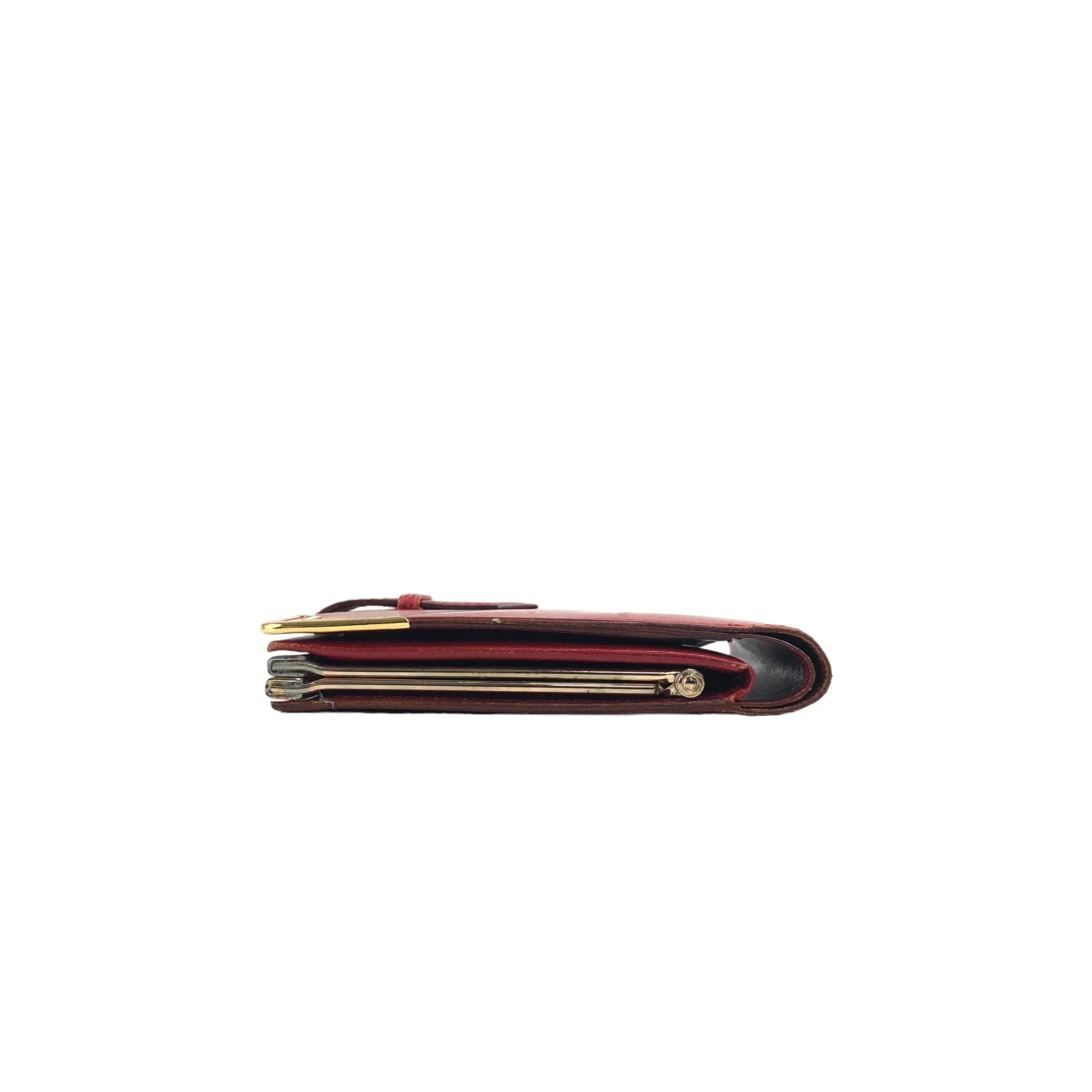 Yves Saint Laurent YSL Logo Leather Metal Clasp Folded Wallet Red Vintage 84va6b