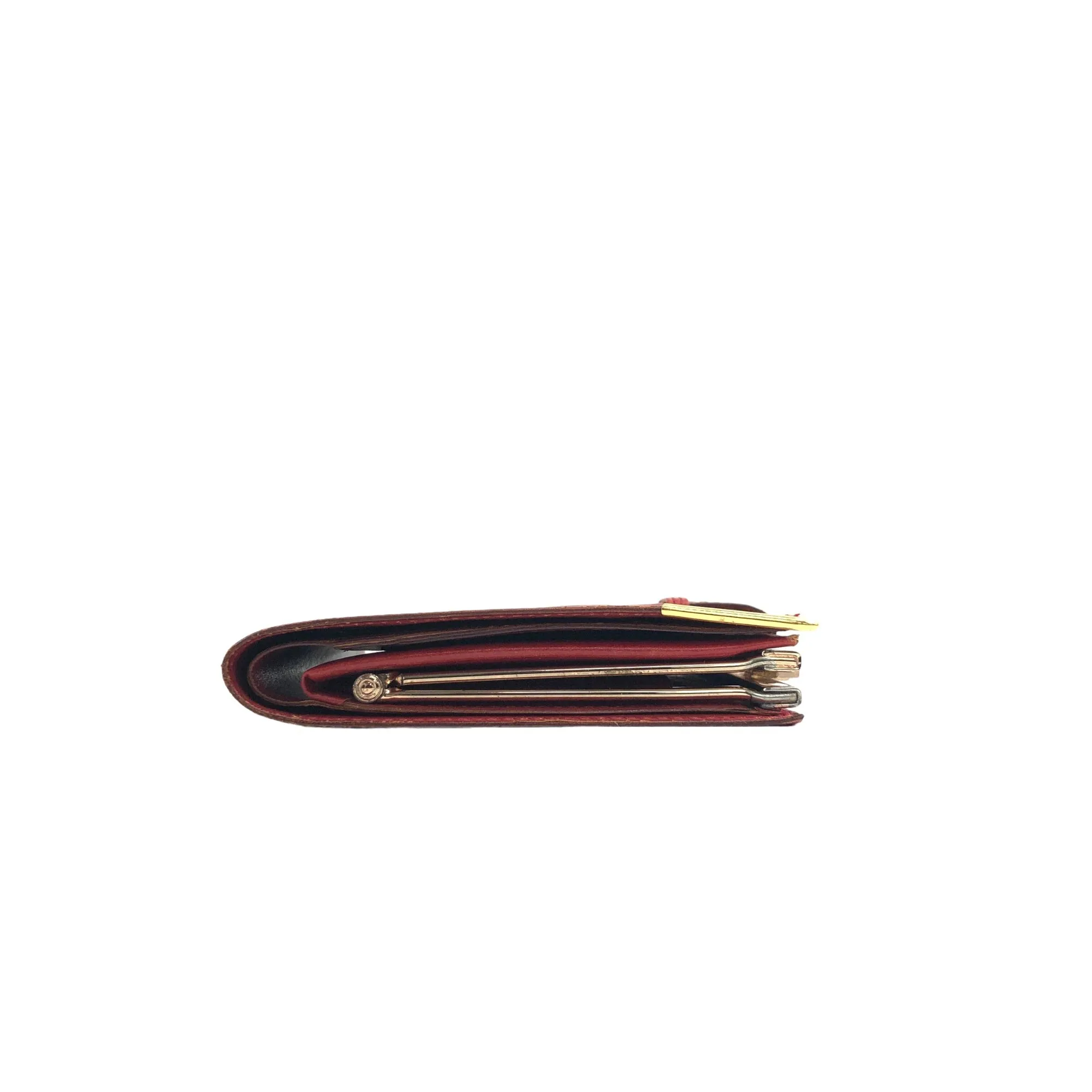 Yves Saint Laurent YSL Logo Leather Metal Clasp Folded Wallet Red Vintage 84va6b