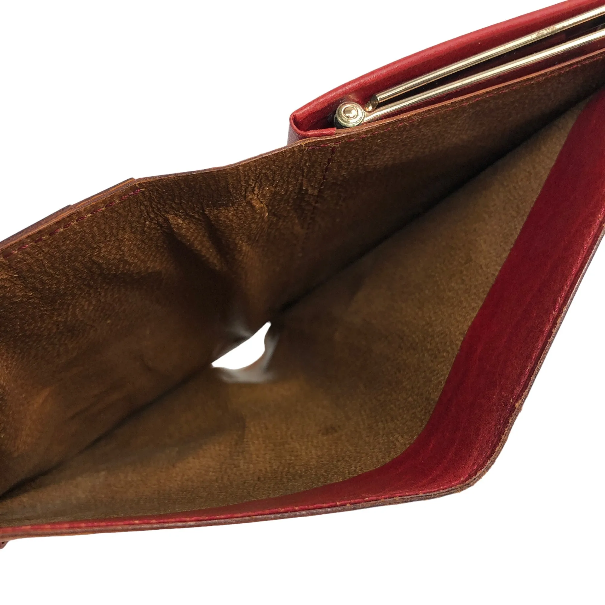 Yves Saint Laurent YSL Logo Leather Metal Clasp Folded Wallet Red Vintage 84va6b